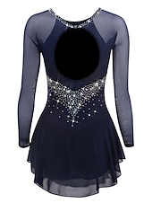 voordelige Schaatsjurken-Kunstschaatsjurk Dames Voor meisjes Schaatsen Jurken Paars Zwart Wit Open achterkant Netstof Spandex Hoge Elasticiteit Opleiding Wedstrijd Kunstschaatskleding Klassiek Kristal / Bergkristal Lange mouw