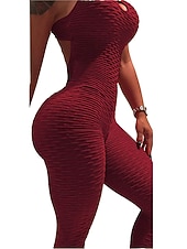 tanie Zestawy i jednoczęściowe-Damskie Dres Kombinezon treningowy Śpiochy dla dorosłych Skrzyżowane ramiączka Jednokolorowe Getry Body Kombinezon Lato Wiosna Czarny Biały Spandeks Trening w siłowni Zdatność Joga Wysoka talia