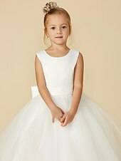billige Blomsterpikekjoler-a-line gulvlengde blomsterpike kjole første nattverd jenter søt ballkjole sateng med sash/bånd elegant passform 3-16 år kjole for å imponere 2025