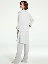 levne Máminy kalhotové kostýmy-Jumpsuit  kalhotový kostým 3 dílný matky nevěsty formální svatební host elegantní plus size bateau výstřih podlahová délka šifon krajka bez rukávů s volány volná velikost na míru