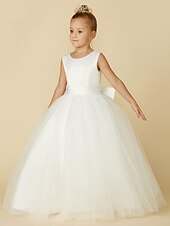 billige Blomsterpikekjoler-a-line gulvlengde blomsterpike kjole første nattverd jenter søt ballkjole sateng med sash/bånd elegant passform 3-16 år kjole for å imponere 2025