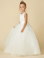 billige Blomsterpikekjoler-a-line gulvlengde blomsterpike kjole første nattverd jenter søt ballkjole sateng med sash/bånd elegant passform 3-16 år kjole for å imponere 2025