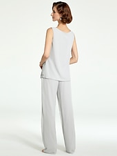 levne Máminy kalhotové kostýmy-Jumpsuit  kalhotový kostým 3 dílný matky nevěsty formální svatební host elegantní plus size bateau výstřih podlahová délka šifon krajka bez rukávů s volány volná velikost na míru