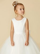 billige Blomsterpikekjoler-a-line gulvlengde blomsterpike kjole første nattverd jenter søt ballkjole sateng med sash/bånd elegant passform 3-16 år kjole for å imponere 2025