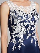 cheap With Jacket-Sheath / Column Mother of the Bride Dress Wrap Included Jewel Neck Knee Length Satin Lace Sleeveless with Appliques 2023