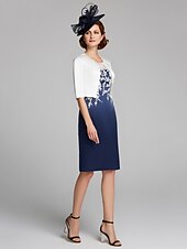 cheap With Jacket-Sheath / Column Mother of the Bride Dress Wrap Included Jewel Neck Knee Length Satin Lace Sleeveless with Appliques 2023