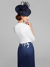 cheap With Jacket-Sheath / Column Mother of the Bride Dress Wrap Included Jewel Neck Knee Length Satin Lace Sleeveless with Appliques 2023