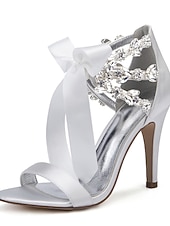 cheap Wedding Guest-Women's Royal Blue Satin High Heel Sandals – Rhinestone Embellished with Bow Tie Design for Weddings or Formal Events
