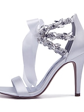 cheap Wedding Guest-Women's Royal Blue Satin High Heel Sandals – Rhinestone Embellished with Bow Tie Design for Weddings or Formal Events