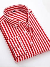 preiswerte Button-Down-Hemden für Herren-Herren Oberhemd Gestreiftes Hemd Hemd Kragenhemd Gestreift Hochzeit Täglich Schwarz Weiß Rote Marineblau Langarm Klassischer Kragen Bekleidung