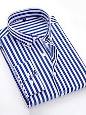 preiswerte Button-Down-Hemden für Herren-Herren Oberhemd Gestreiftes Hemd Hemd Kragenhemd Gestreift Hochzeit Täglich Schwarz Weiß Rote Marineblau Langarm Klassischer Kragen Bekleidung