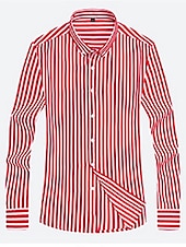 preiswerte Button-Down-Hemden für Herren-Herren Oberhemd Gestreiftes Hemd Hemd Kragenhemd Gestreift Hochzeit Täglich Schwarz Weiß Rote Marineblau Langarm Klassischer Kragen Bekleidung