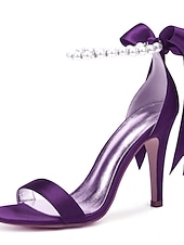 preiswerte Cocktail-Marineblaue Satin-High-Heel-Sandalen für Damen – Perlen-Stiletto-Absätze mit Knöchelriemen und Schleife für Hochzeiten, elegante Cocktailpartys und besondere Anlässe