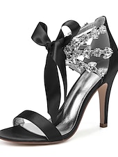 cheap Wedding Guest-Women's Royal Blue Satin High Heel Sandals – Rhinestone Embellished with Bow Tie Design for Weddings or Formal Events