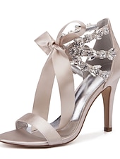 cheap Wedding Guest-Women's Royal Blue Satin High Heel Sandals – Rhinestone Embellished with Bow Tie Design for Weddings or Formal Events