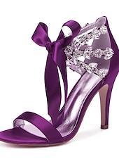 cheap Wedding Guest-Women's Royal Blue Satin High Heel Sandals – Rhinestone Embellished with Bow Tie Design for Weddings or Formal Events