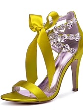cheap Wedding Guest-Women's Royal Blue Satin High Heel Sandals – Rhinestone Embellished with Bow Tie Design for Weddings or Formal Events