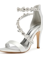 billige Cocktail-marineblå sateng-stiletthæler for kvinner med rhinestone-pynt - elegante bryllupssko for formelle anledninger og cocktailbegivenheter