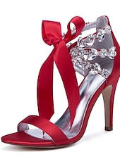 cheap Wedding Guest-Women's Royal Blue Satin High Heel Sandals – Rhinestone Embellished with Bow Tie Design for Weddings or Formal Events