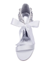 cheap Wedding Guest-Women's Royal Blue Satin High Heel Sandals – Rhinestone Embellished with Bow Tie Design for Weddings or Formal Events