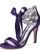 cheap Wedding Guest-Women's Royal Blue Satin High Heel Sandals – Rhinestone Embellished with Bow Tie Design for Weddings or Formal Events