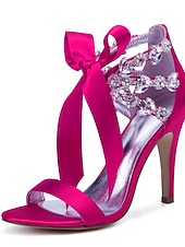 cheap Wedding Guest-Women's Royal Blue Satin High Heel Sandals – Rhinestone Embellished with Bow Tie Design for Weddings or Formal Events
