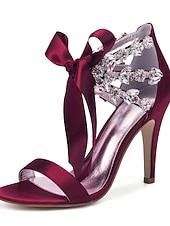cheap Wedding Guest-Women's Royal Blue Satin High Heel Sandals – Rhinestone Embellished with Bow Tie Design for Weddings or Formal Events