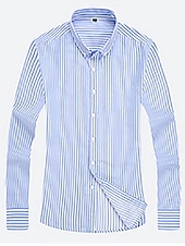 preiswerte Button-Down-Hemden für Herren-Herren Oberhemd Gestreiftes Hemd Hemd Kragenhemd Gestreift Hochzeit Täglich Schwarz Weiß Rote Marineblau Langarm Klassischer Kragen Bekleidung