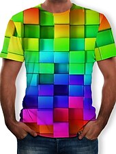 お買い得  3D Tシャツ-男性用 グラフィック 幾何学模様 3D Tシャツ 半袖 Tシャツ ラウンドネック シャツ カジュアル 日常 パープル グリーン レインボー 夏 衣類 アジア人サイズ S M L XL XXL 3XL