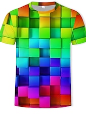 お買い得  3D Tシャツ-男性用 グラフィック 幾何学模様 3D Tシャツ 半袖 Tシャツ ラウンドネック シャツ カジュアル 日常 パープル グリーン レインボー 夏 衣類 アジア人サイズ S M L XL XXL 3XL