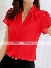 economico Top da Lavoro per Donne-Per donna Camicia Blusa Bianco Rosa Rosso Liscio Manica corta Ufficio Informale Essenziale Elegante A V Standard Taglia piccola S