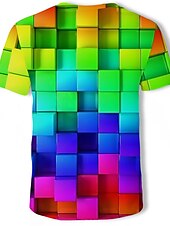 お買い得  3D Tシャツ-男性用 グラフィック 幾何学模様 3D Tシャツ 半袖 Tシャツ ラウンドネック シャツ カジュアル 日常 パープル グリーン レインボー 夏 衣類 アジア人サイズ S M L XL XXL 3XL
