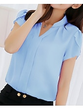 economico Top da Lavoro per Donne-Per donna Camicia Blusa Bianco Rosa Rosso Liscio Manica corta Ufficio Informale Essenziale Elegante A V Standard Taglia piccola S
