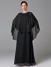 abordables Longueur du plancher-Robe A-Line Mère de la mariée Robe d&#039;invité de mariage Élégant Grande taille Encolure bijou Longueur de sol Chiffon Sans manches avec perles taille personnalisée gratuite