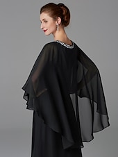 abordables Longueur du plancher-Robe A-Line Mère de la mariée Robe d&#039;invité de mariage Élégant Grande taille Encolure bijou Longueur de sol Chiffon Sans manches avec perles taille personnalisée gratuite