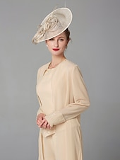 cheap Mom&#039;s Pant Suits-Beach Wedding Jumpsuit / Pantsuit 3 Piece Mother of the Bride  Formal Wedding Guest Elegant Plus Size Wrap Included Bateau Neck Floor Length Chiffon Long Sleeve Wrap Included with Beading