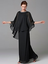 abordables Longueur du plancher-Robe A-Line Mère de la mariée Robe d&#039;invité de mariage Élégant Grande taille Encolure bijou Longueur de sol Chiffon Sans manches avec perles taille personnalisée gratuite