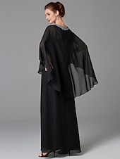 abordables Longueur du plancher-Robe A-Line Mère de la mariée Robe d&#039;invité de mariage Élégant Grande taille Encolure bijou Longueur de sol Chiffon Sans manches avec perles taille personnalisée gratuite
