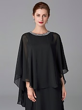 abordables Longueur du plancher-Robe A-Line Mère de la mariée Robe d&#039;invité de mariage Élégant Grande taille Encolure bijou Longueur de sol Chiffon Sans manches avec perles taille personnalisée gratuite
