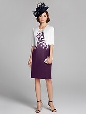cheap With Jacket-Sheath / Column Mother of the Bride Dress Wrap Included Jewel Neck Knee Length Satin Lace Sleeveless with Appliques 2023