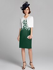 cheap With Jacket-Sheath / Column Mother of the Bride Dress Wrap Included Jewel Neck Knee Length Satin Lace Sleeveless with Appliques 2023