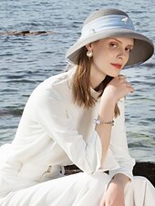 cheap Party Hats-Hats Polyester Tulle Straw Hat Sun Hat Casual Beach Vintage With Crystals Headpiece Headwear