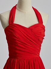 זול שמלות שושבינה-נשף / גזרת A קולר א-סימטרי / עד הריצפה שיפון שמלה לשושבינה  עם בד בהצלבה / תד נשפך