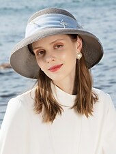 cheap Party Hats-Hats Polyester Tulle Straw Hat Sun Hat Casual Beach Vintage With Crystals Headpiece Headwear