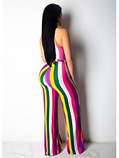 cheap Women&#039;s Jumpsuits &amp; Rompers-Women&#039;s Halter Neck Rainbow Slim Jumpsuit Striped Print