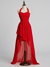 זול שמלות שושבינה-נשף / גזרת A קולר א-סימטרי / עד הריצפה שיפון שמלה לשושבינה  עם בד בהצלבה / תד נשפך