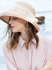 cheap Party Hats-Hats Polyester Tulle Straw Hat Sun Hat Casual Beach Vintage With Crystals Headpiece Headwear