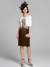 cheap With Jacket-Sheath / Column Mother of the Bride Dress Wrap Included Jewel Neck Knee Length Satin Lace Sleeveless with Appliques 2023