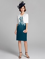 cheap With Jacket-Sheath / Column Mother of the Bride Dress Wrap Included Jewel Neck Knee Length Satin Lace Sleeveless with Appliques 2023