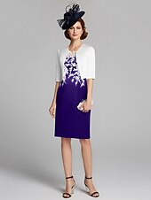 cheap With Jacket-Sheath / Column Mother of the Bride Dress Wrap Included Jewel Neck Knee Length Satin Lace Sleeveless with Appliques 2023